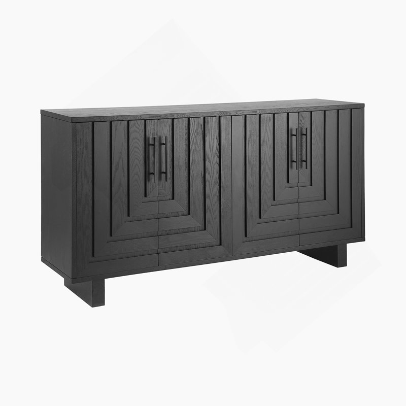 Buffet, armoire de rangement avec 4 portes, armoire d'appoint avec poignées en métal, Noir