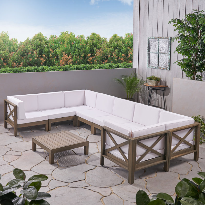 Ensemble de conversation modulaire d'extérieur 9 pièces, Structure à finition grise / coussin blanc
