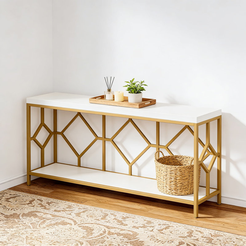 Console de canapé extra longue avec tablette de rangement ouverte, table de canapé étroite derrière le vestibule, le couloir ou le salon