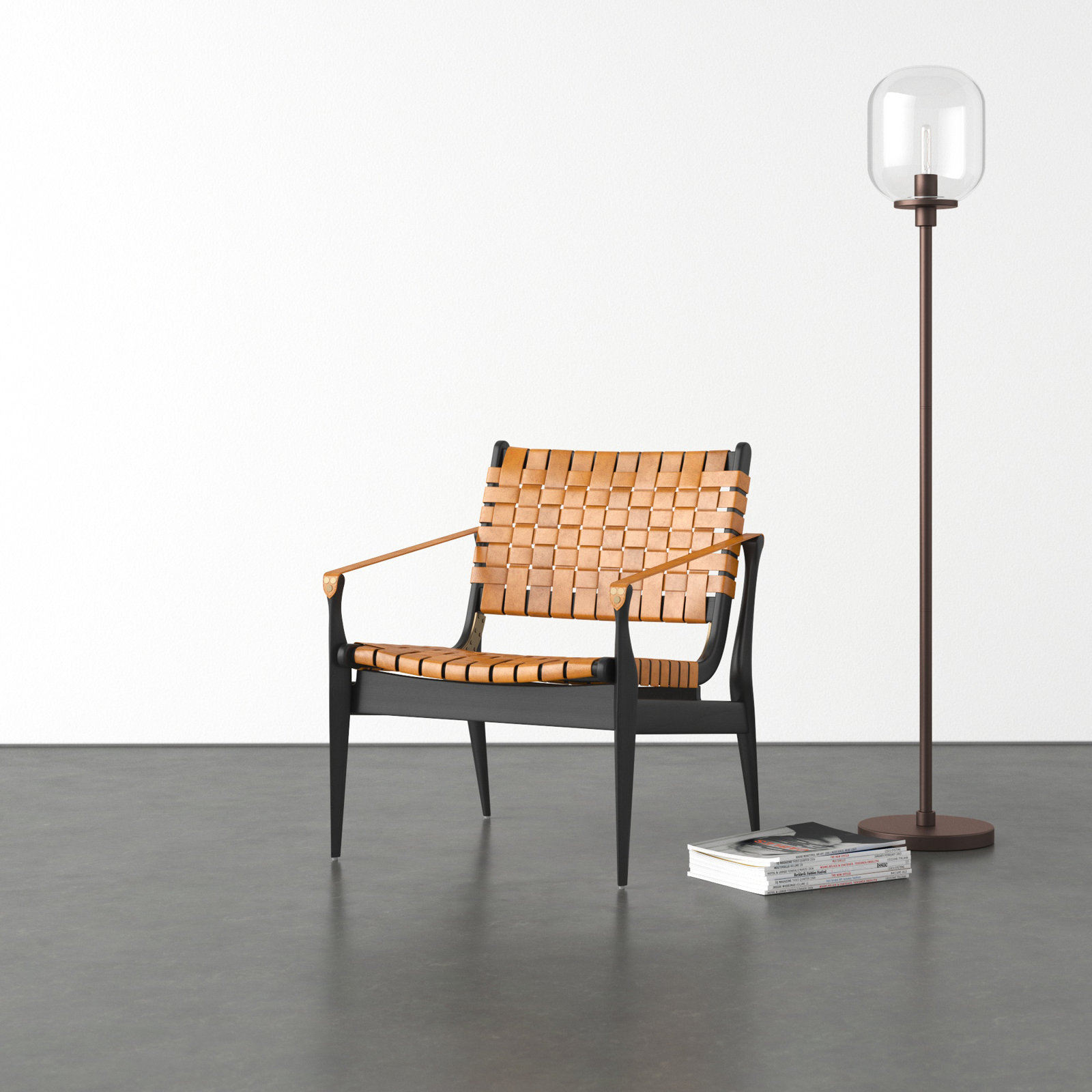 Kenan Upholstered Armchair, Brown Genuine Leather, Black