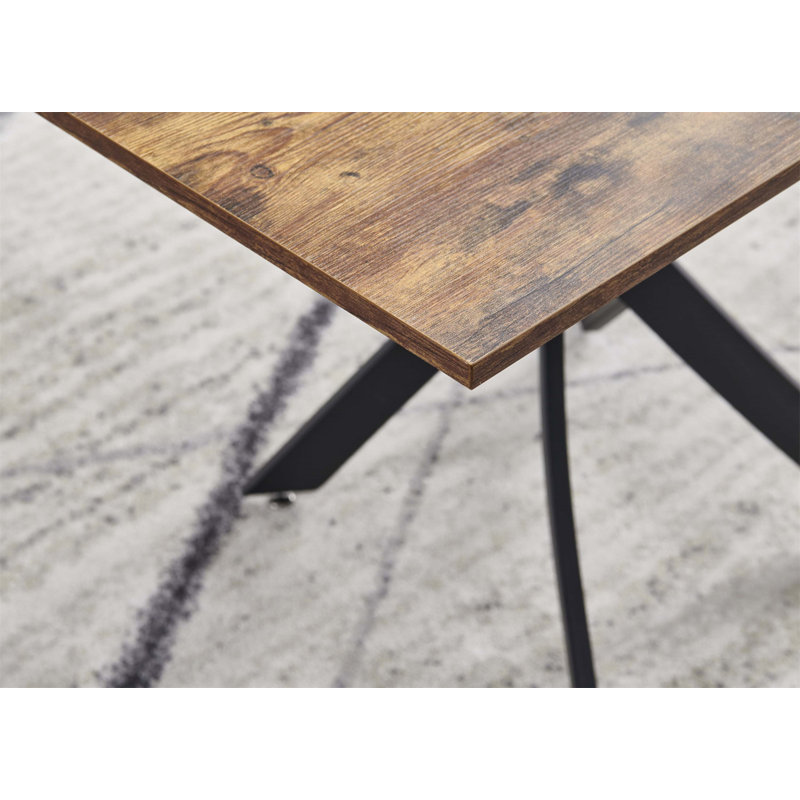 Table de salle à manger rectangulaire en panneau de fibres à densité moyenne, plateau de table en noyer imprimé et base en métal noir