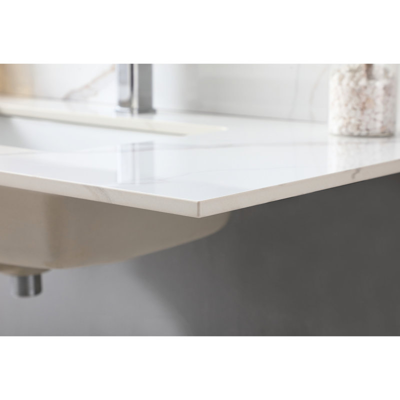 Dessus de meuble-lavabo élégant en pierre frittée 43 x 22 avec lavabo en céramique et trou de robinet attrayant