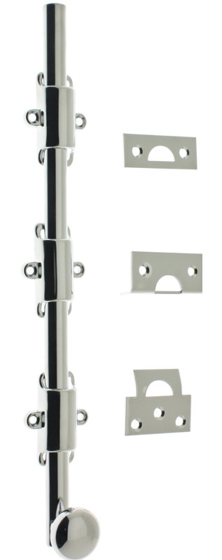 Solid Brass 18" Heavy Duty Surface Bolt, Polished Chrome