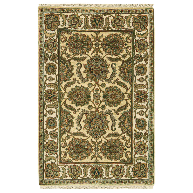 Tapis doré et ivoire de haute qualité noué à la main