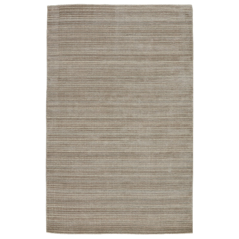 Tapis taupe clair rayé fait à la main Traci, Rectangle de 5 pi x 8 pi