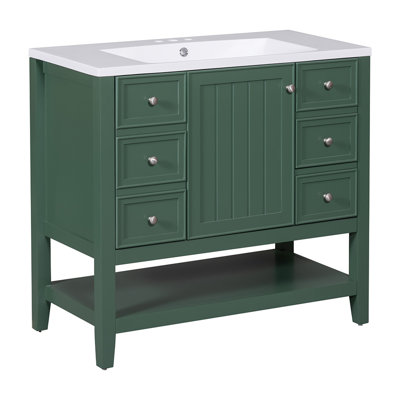 Ensemble de meuble-lavabo simple 36,01 po avec plateau en bois massif Rafaello