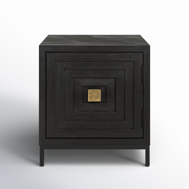 Dark Wood and Brass Modern End Table with Storage