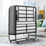 Folding Bed With Mattress – Twin Size 75 X 38 Inch Portable Rollaway Guest Bed, Sturdy Metal Frame, 450 Lb Capacity
