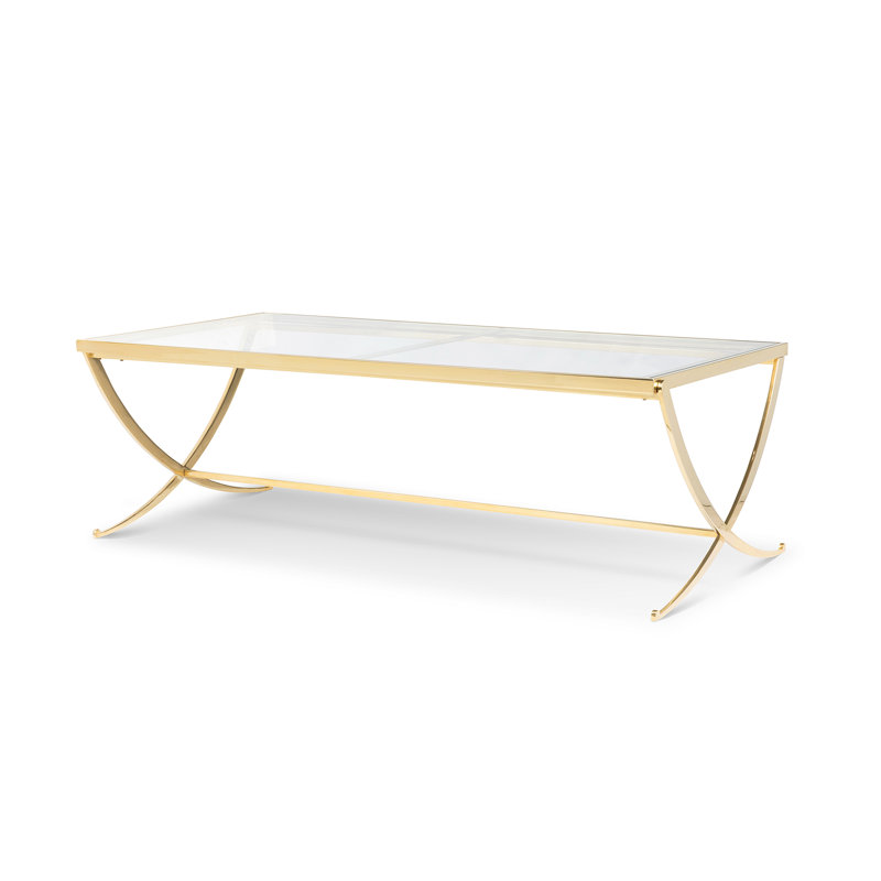 Glass Rectangle Cocktail Table, Brass
