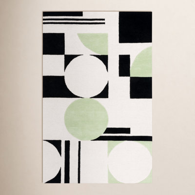 Felipe Green Black White Hand-Tufted Wool Rug