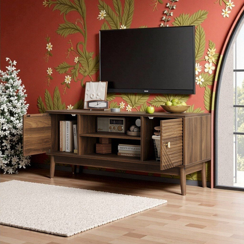 Meuble télé pour téléviseur de 32 à 45 po, centre de divertissement en bois avec tablettes de rangement