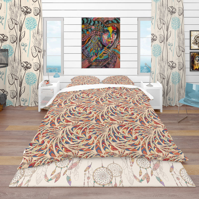 Ensemble de housse de couette bohème et éclectique, Housse simple + 1 taie décorative