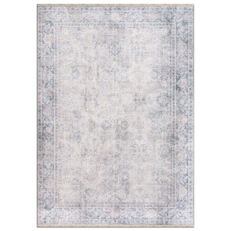 Tapis bleu lavable à la machine Kromer, Rectangle 3 pi 3 po x 5 pi