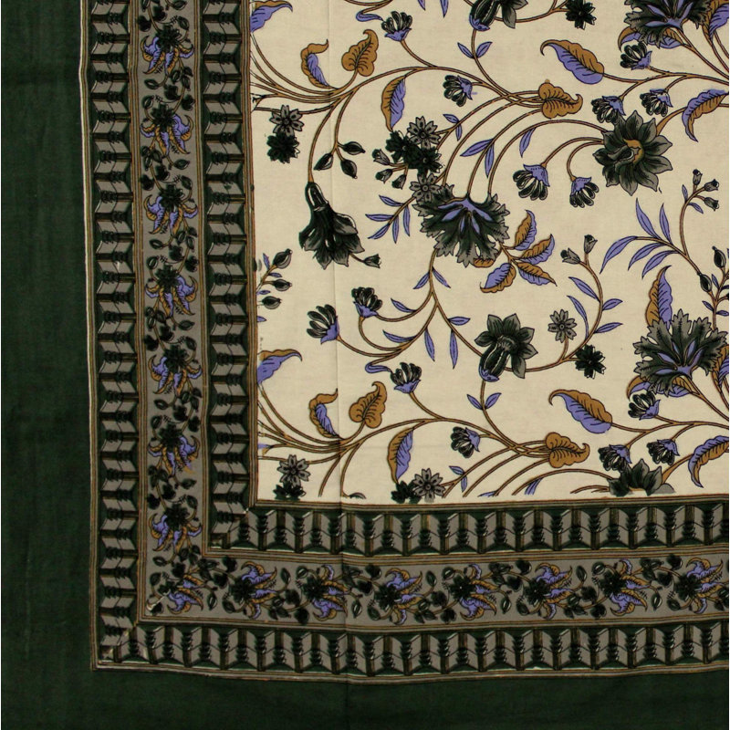 Floral 100% Cotton Tablecloth, 90" H x 106" W, Green