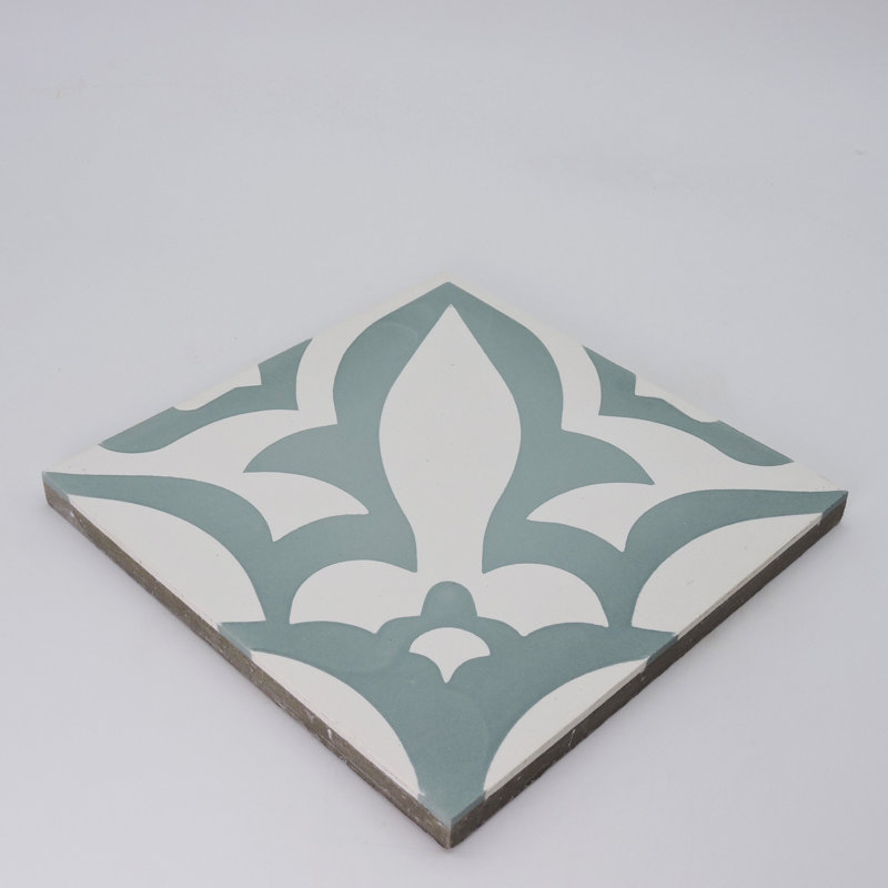 Meknes 8" x 8" Cement Patterned Wall & Floor Tile, Sage/Cream