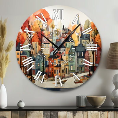 Autumn Vintage Orange Village - City New York White Face Wall Clock