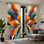 Rideaux floraux abstraits 2 pièces, motif de plumes sarcelle orange vif, style art moderne, filtrage de la lumière de poche, panneaux de fenêtre décoratifs pour le salon, la chambre et la décoration intérieure