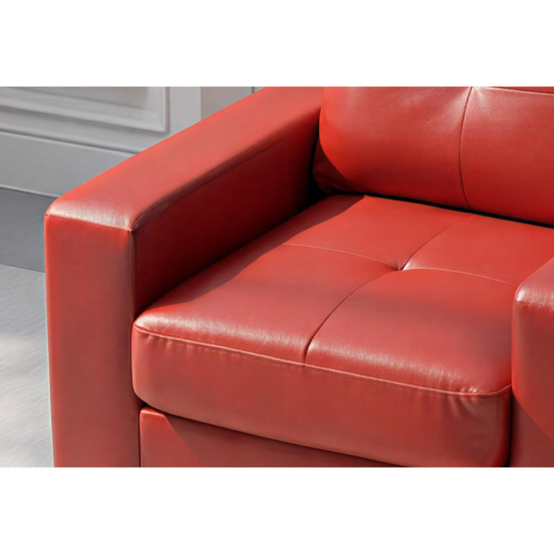 Fauteuil club rouge Worthen en similicuir, Similicuir rouge