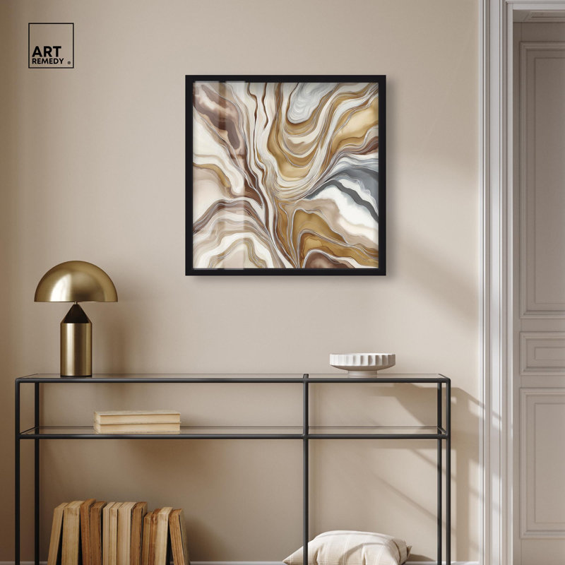 Décoration murale Boho «Viscous Flow III» par Art Remedy, cadre noir, 24 x 24, H 25 po x l 25 po, Cadre noir