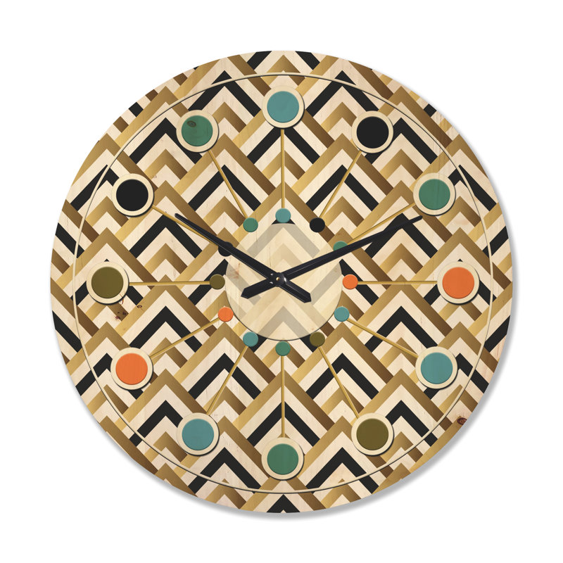 Triangle doré noir et blanc - Horloge murale Mid-Century, Très grand