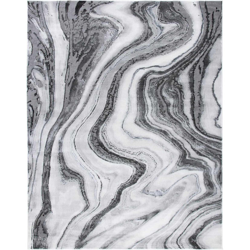 Charniqua Marble Swirl Design Grey/Black Area Rug, Rectangle 2' x 3'