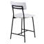 Tabouret de bar en bois massif avec assise en forme de selle, structure en métal, dossier, repose-pieds noir thermolaqué, patins de sol réglables, hauteur 61,6 cm, largeur 45,7 cm, profondeur, assise blanchie, tabouret de comptoir, finition lavée.