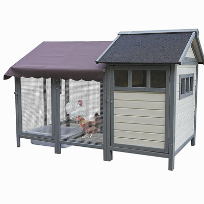 Large outdoor chicken coops, wooden chicken coops with brooding boxes, bird cages,Can accommodate 3 to 5 chickens  rabbit cages - black waterproof and sun-protective felt roofs (dark gray+ beige)