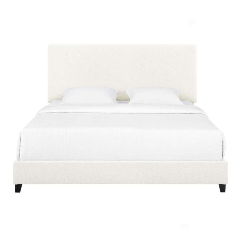 King Size White Upholstered Platform Bed