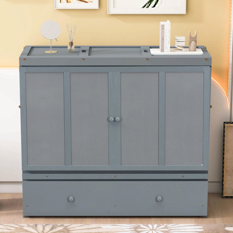 Lit escamotable avec port USB et grand tiroir, Gris