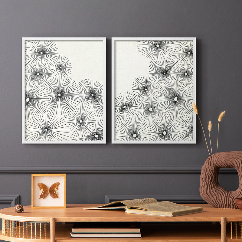«Umbrella Bursts I», reproduction encadrée de qualité supérieure - prête à être accrochée - aucun clou requis - aucun clou requis
