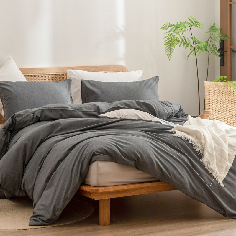 Ensemble de housse de couette 100% coton délavé Bestouch Bestouch, Housse de couette double + 2 taies d'oreiller stan