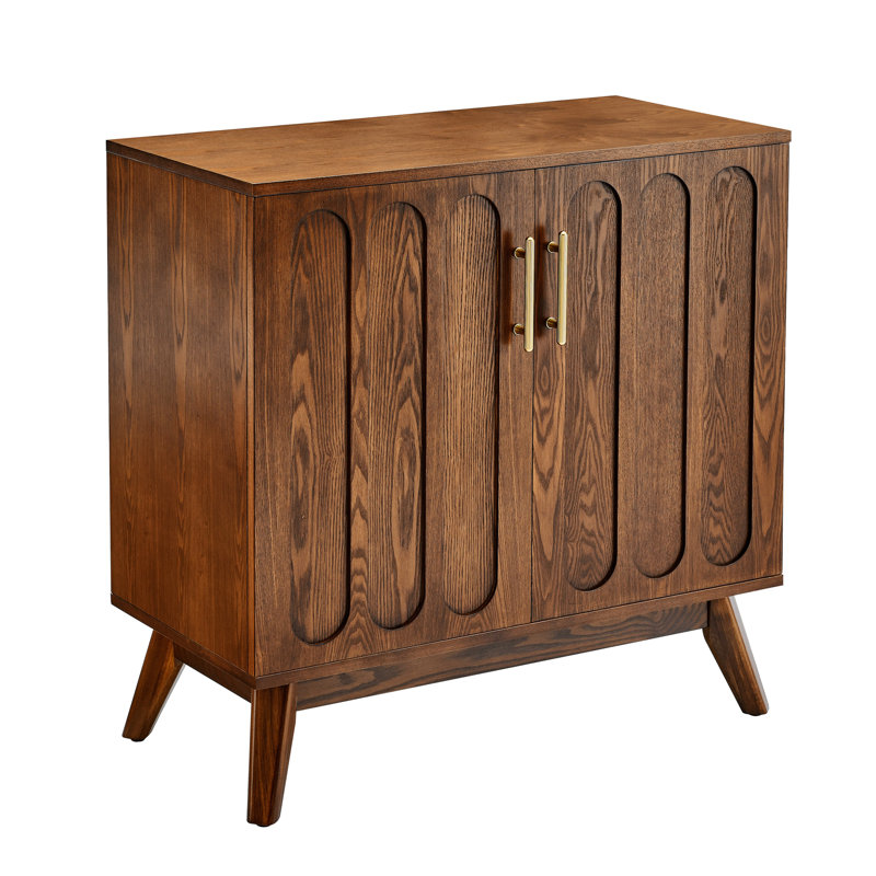 Mid Century Modern Fluted Sideboard Cabinet with Adjustable Shelves, Living Room Storage Cabinet, Brown