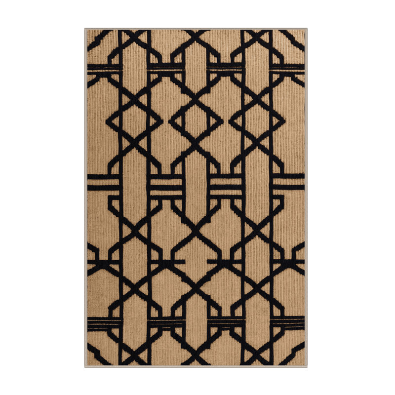 Tapis brun treillis lavable à la machine, Rectangle 5 pi x 7 pi