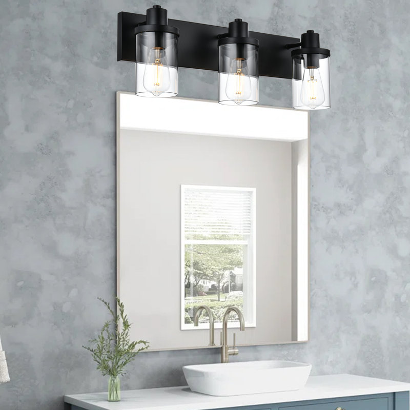 Bathroom Light Fixtures, Matte Black Modern Vanity Lights With Clear Glass Shades, Bathroom Wall Lamp For Mirror Living Room Cabinet Bedroom Porch