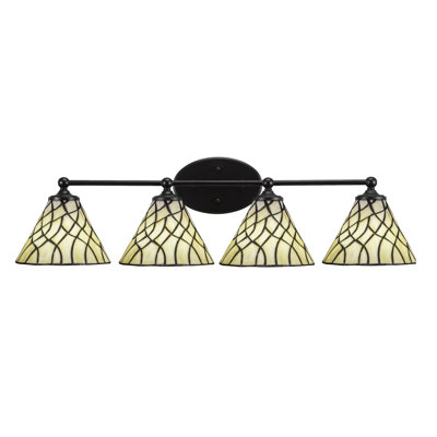 Barre d'éclairage de salle de bain 4 lumières Blank au fini noir mat avec verre d'art Sandhill de 7 po