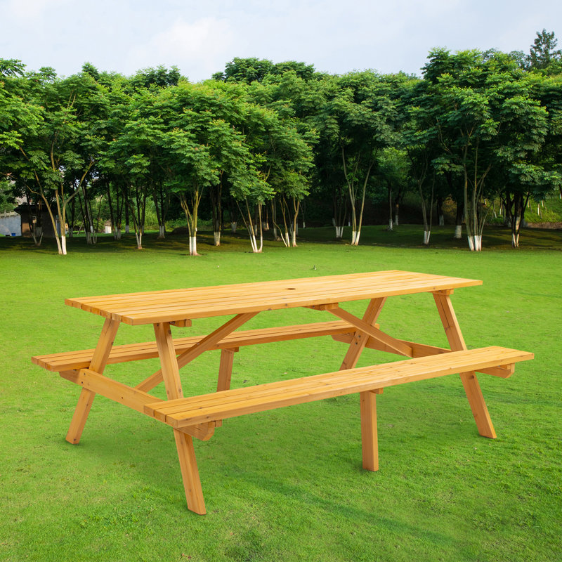 8 Person  Wooden Picnic Table, Natural