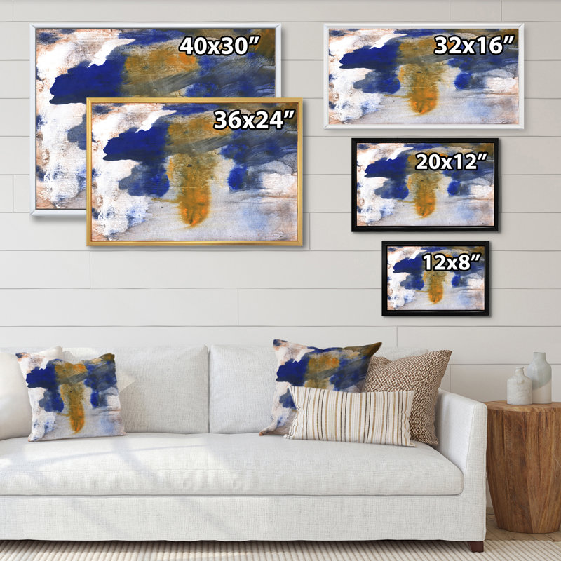 Encre brune et bleue, reproduction d'art sur toile, H 8 po x l 12 po x P 1 po, Cadre flottant doré