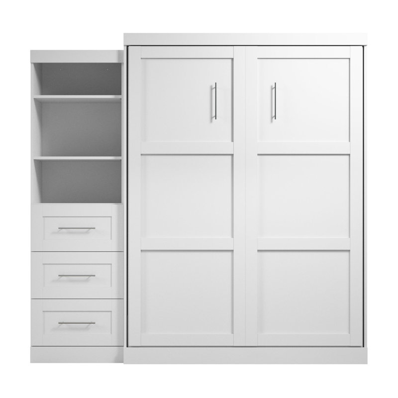 Arlex Murphy Bed with Shelving and Drawers, White, Queen