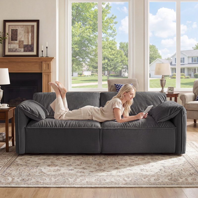 Louai 92.5'' Chenille Upholstered Sofa, Dark Gray Polyester Twill