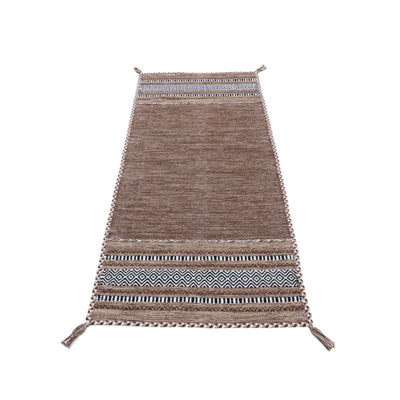 Azizi Striped Hand Woven Cotton Brown Rug, Runner 80 x 500cm