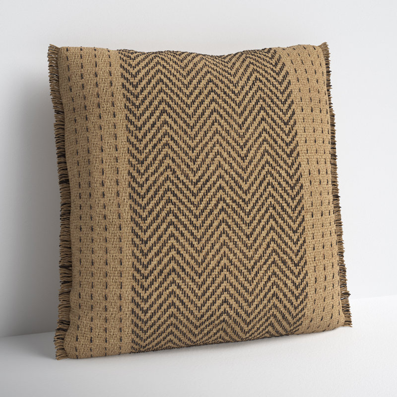 Carey Fringed Cotton Throw Pillow, Feathers, Natural