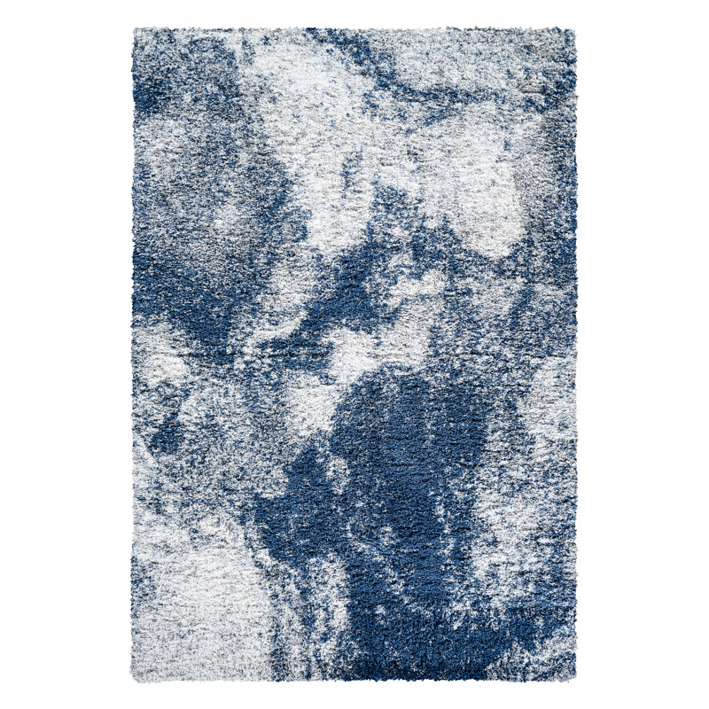 Shag Adrian Blue/Ivory Rug, Rectangle 6'6" x 9'6"