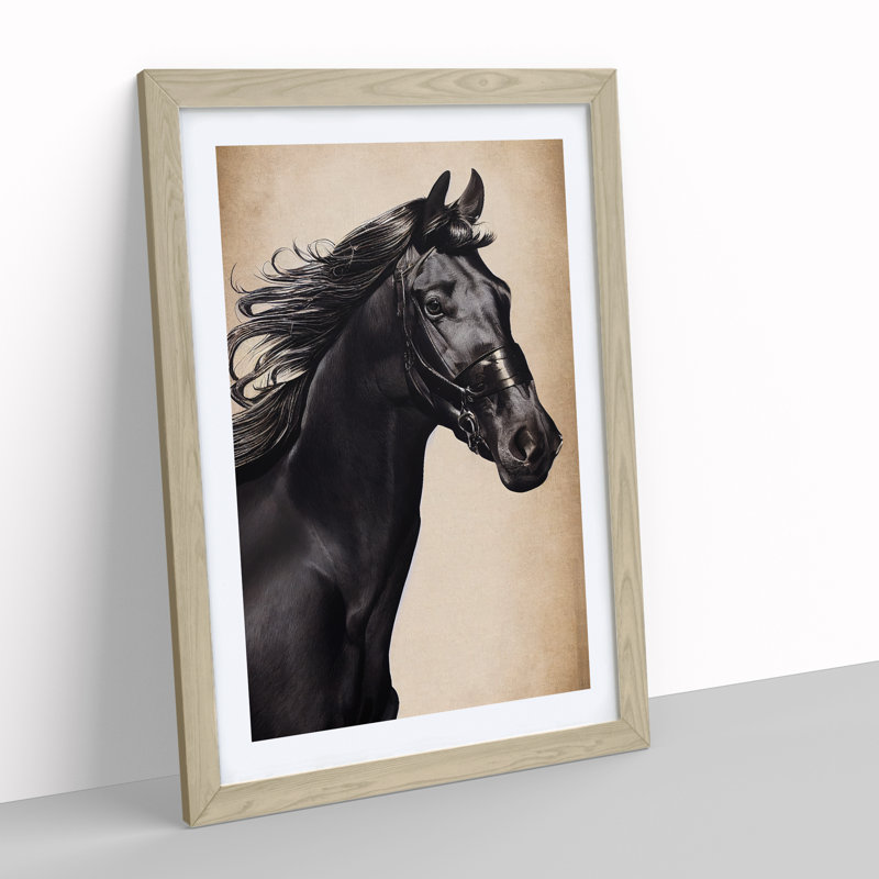 Beautiful Horse - Single Picture Frame Print, 34cm H x 25cm W x 2cm D, Oak Framed