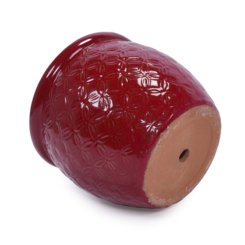 3 Bean Paste Red Ceramic Planters For Patio, Garden Or Windowsill, Modern Design With Glossy Finish, Frost-, Heat-, Drainage Hole, 15X15x13 Inches, 47.31 Lbs Piece Flowerpot Collection In Red,