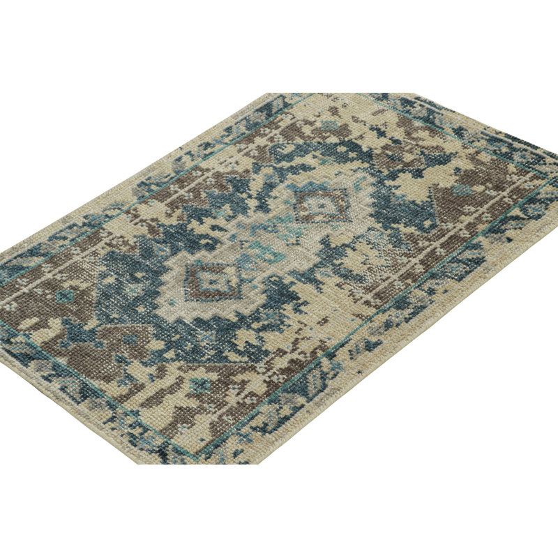 Distressed Homage Hand Knotted Wool Geometric Area Rug, Rectangle 8' x 10'
