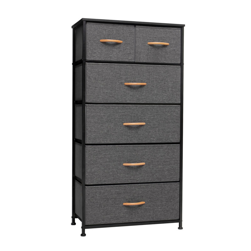 Commode 6 tiroirs Yarilis, Gris foncé / noir