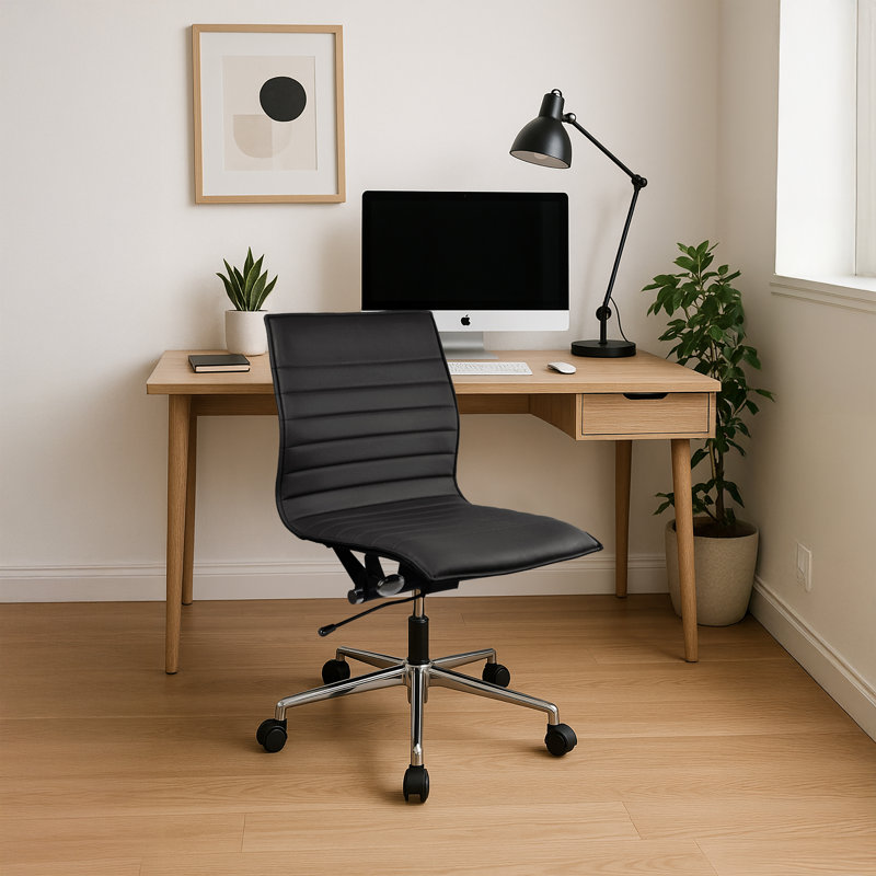 Crowther Mid Century Modern Contemporary Ergonomic Office Chair Modern Wide Armless With Wheels Pads Arm  Swivel Adjustable Executive Pads Seat