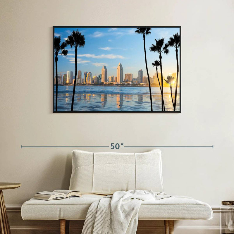 Horizon du centre-ville de San Diego, Cadre flottant noir, 40 po x 27 po