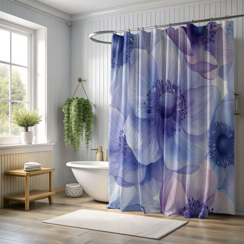 Rideau de douche standard 1 pièce Anemone Flowers Design, H 74 po x l 71 po