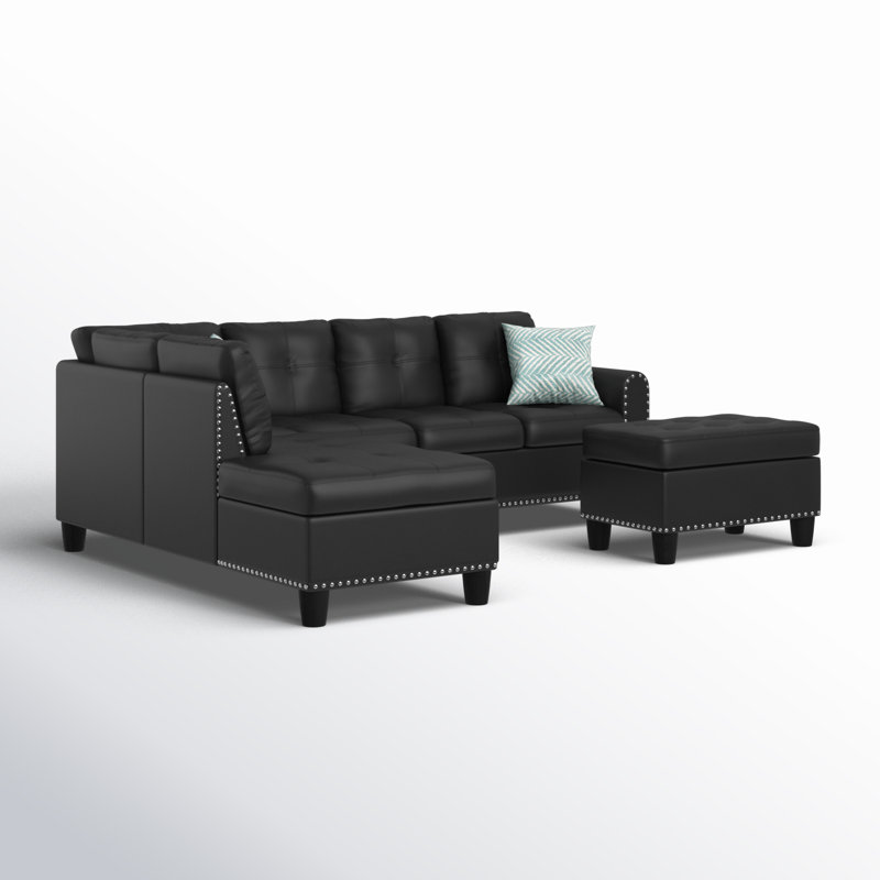 Alger Upholstered L-Shaped Sectional Left Hand Facing, Black Faux Leather
